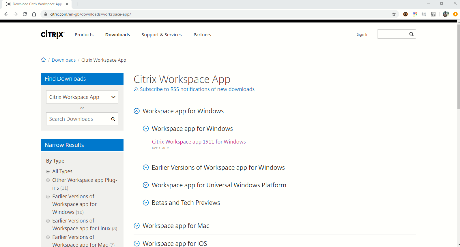 Image 1: Citrix Website OS options Download Page