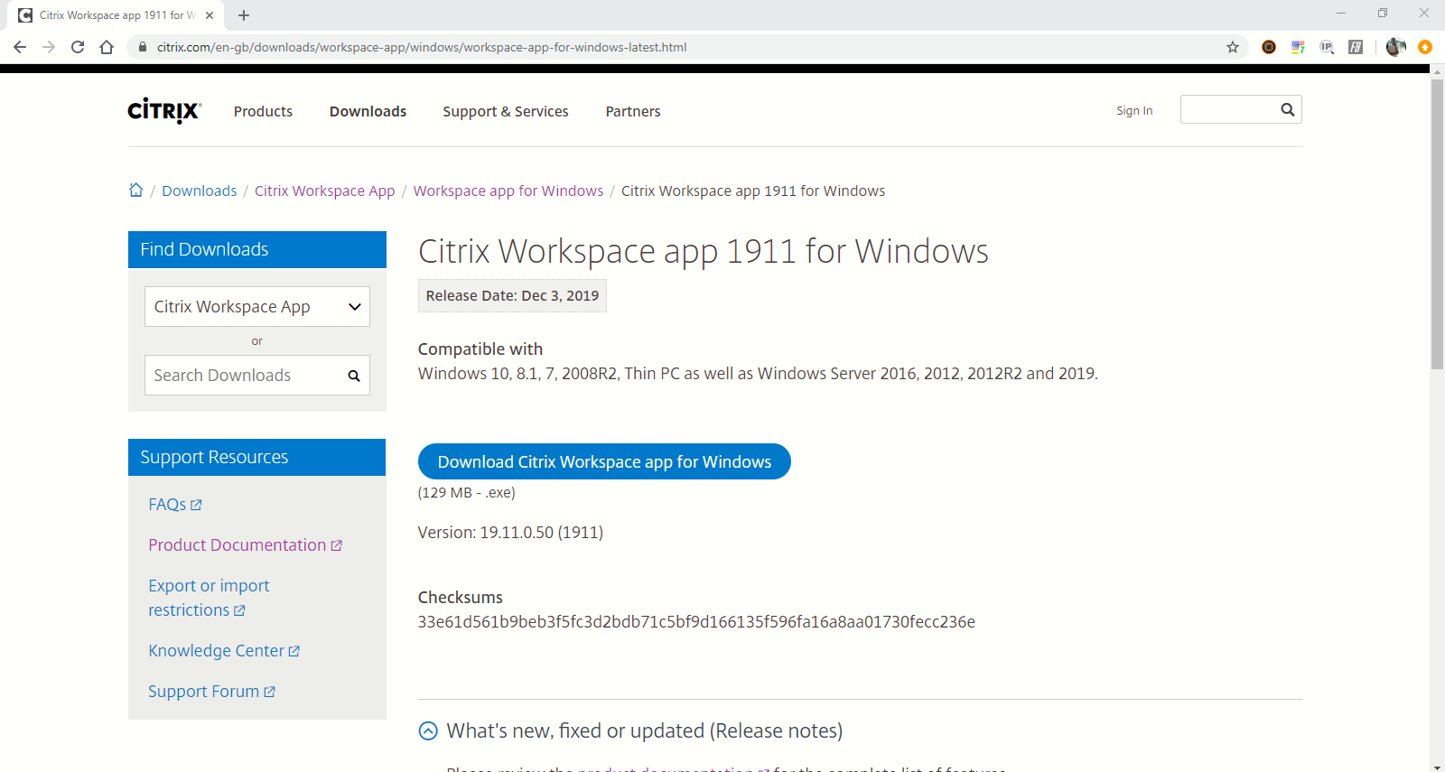 Image 2: Citrix Website Windows Download Page