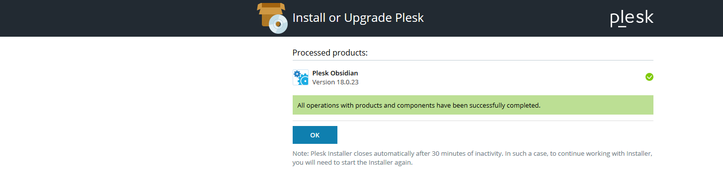 Plesk Upgrade Complete