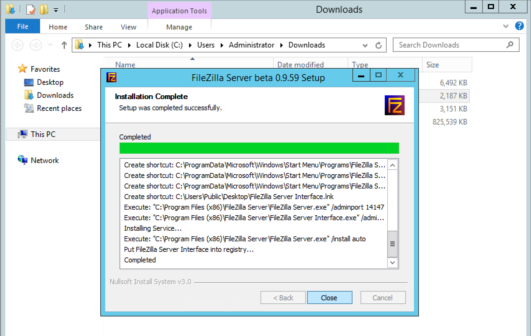 FileZilla install complete